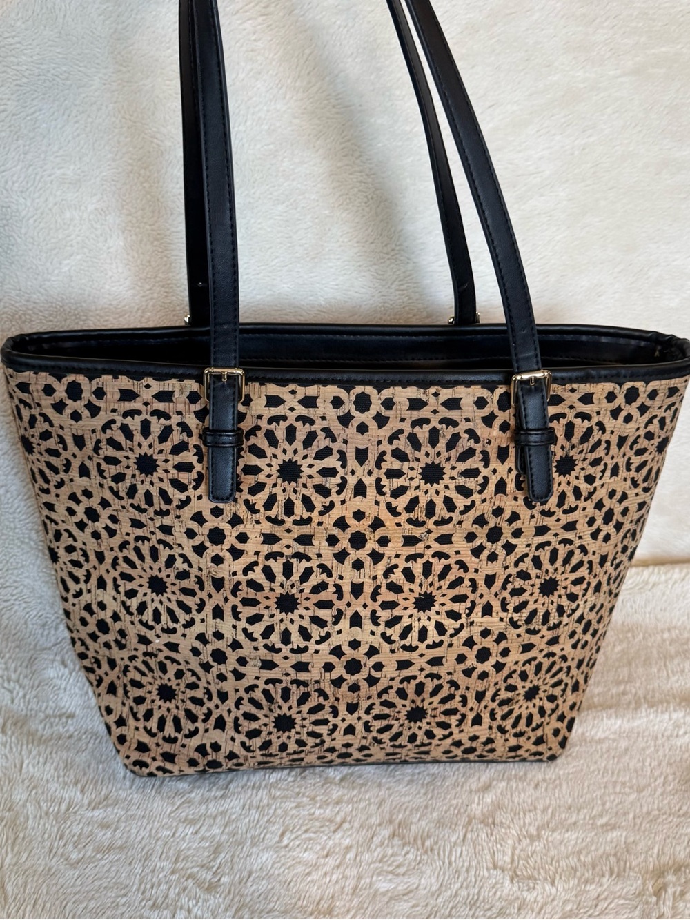Mystique Boutique Black and Natural Patterned Tote